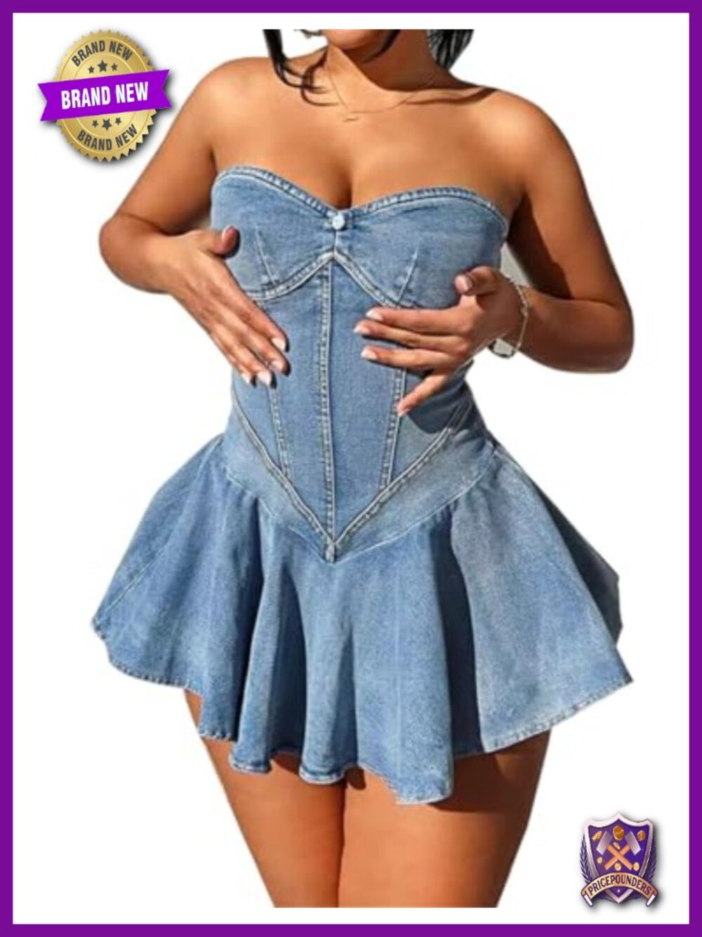 Women's Strapless Tube A-Line Mini Denim Dress Sleeveless Bodycon Club